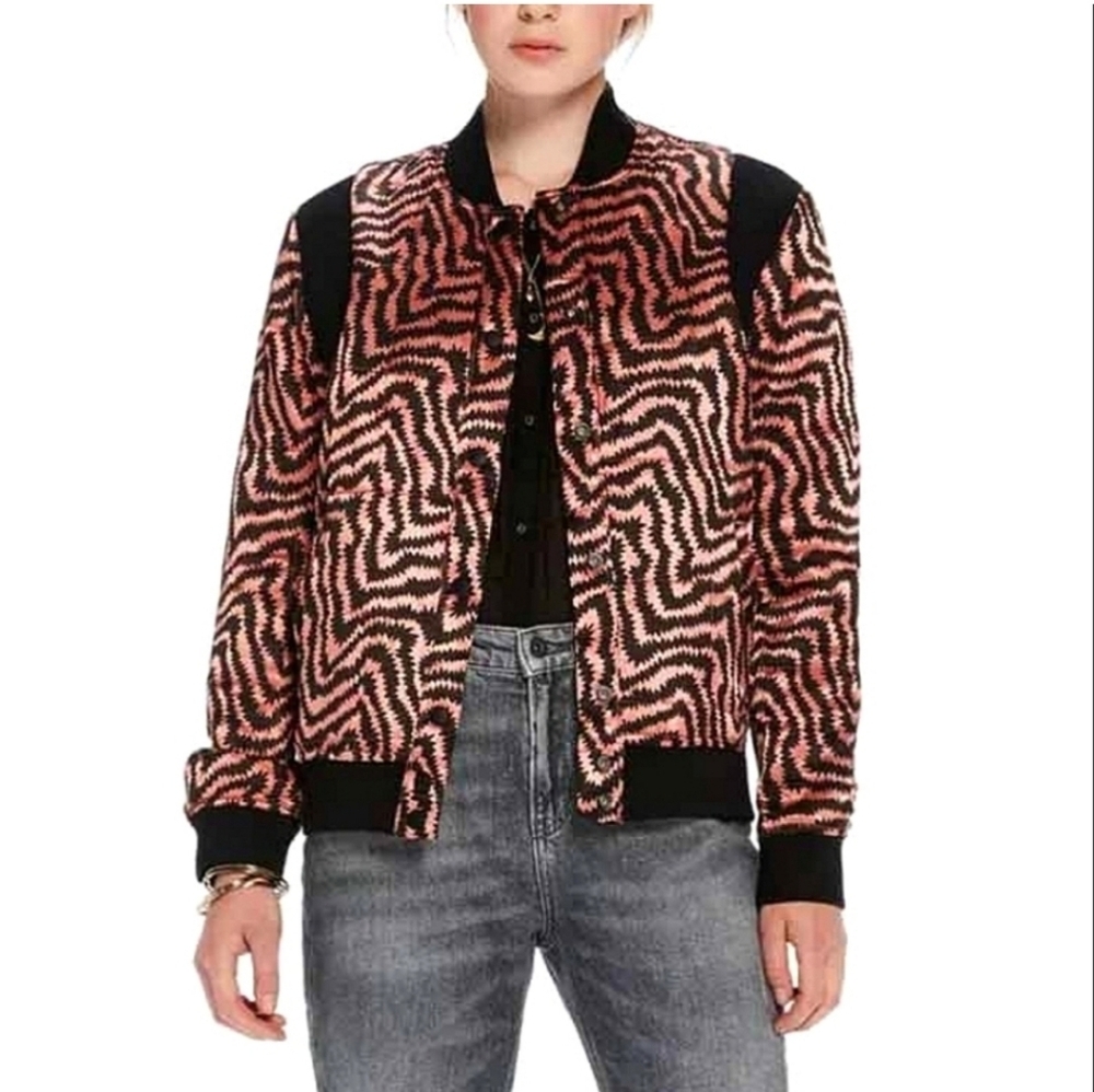 Anthropologie Scotch & Soda Metallic Pink and Black Bomber Jacket size XS